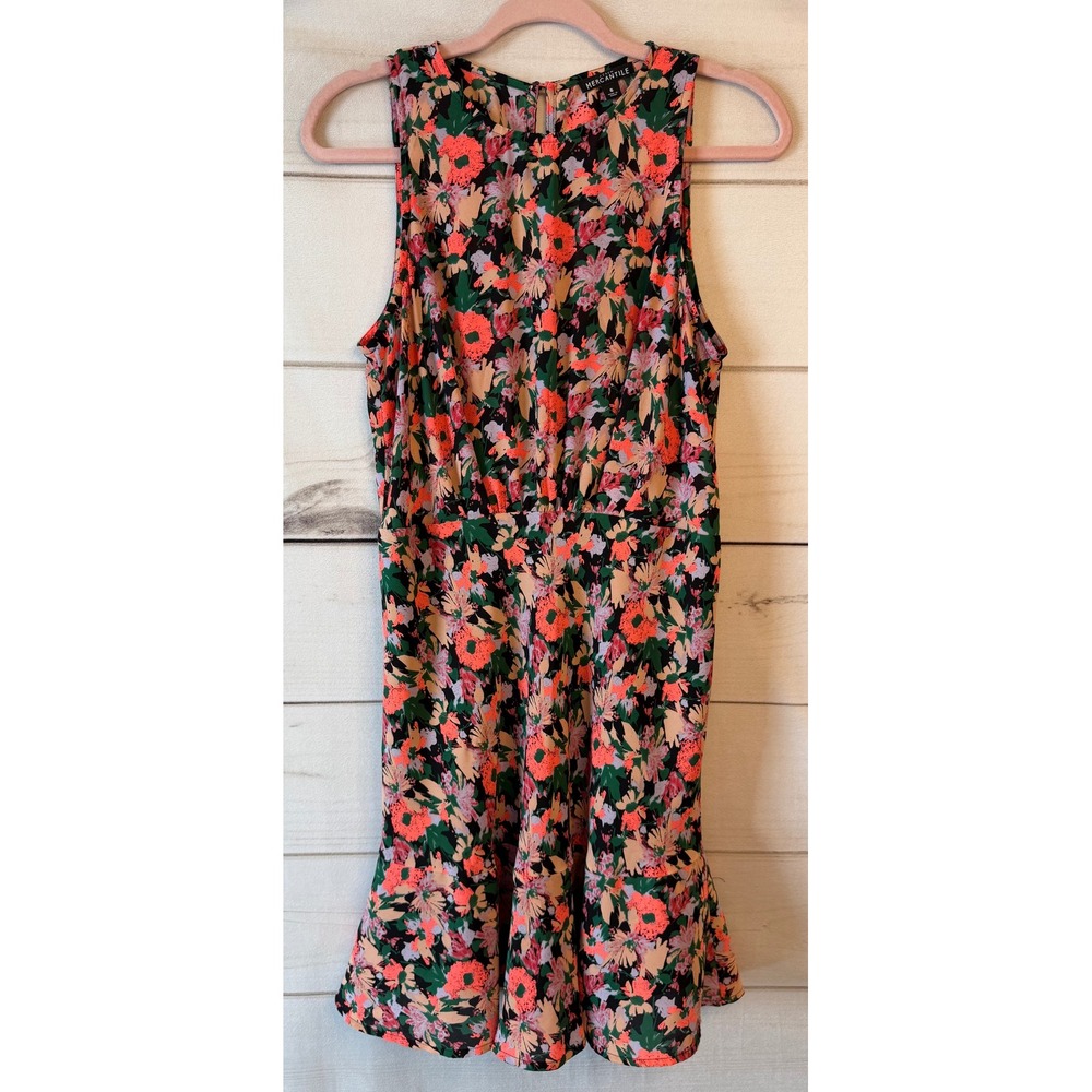 J.Crew Mercantile Women 8 Floral Sleeveless Flounce Hem Mini Dress Coral Green